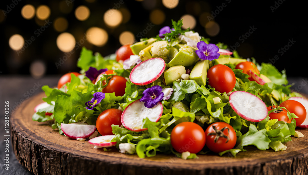 A vibrant fresh spring salad featuring crisp mixed greens A vibrant fresh spring salad featuring crisp mixed greens