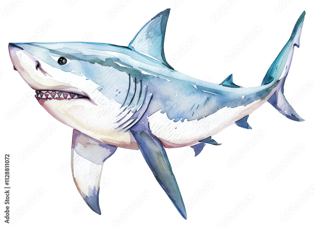 Obraz premium PNG Watercolor shark illustration marine art