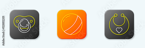 Set line Baby dummy pacifier, Beach ball and bib icon. Vector