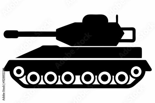 military tank silhouette vector illustration artwork Design on a white background, military tank silhouette vector in black and white, side view, flat design, armored illustration for army war.