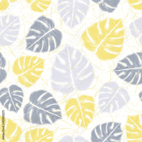 Ceriman tropical foliage floral repeat ornament over noisy background. Classi...