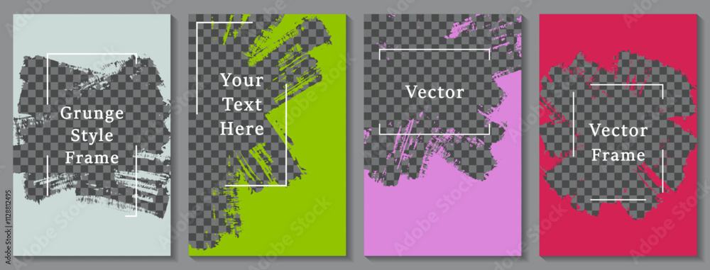 Painted frame social media story post template set. Modern banner design vector collection. Empty space transparent background. Social media story publication layouts.  x