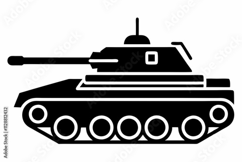 military tank silhouette vector illustration artwork Design on a white background, military tank silhouette vector in black and white, side view, flat design, armored illustration for army war.