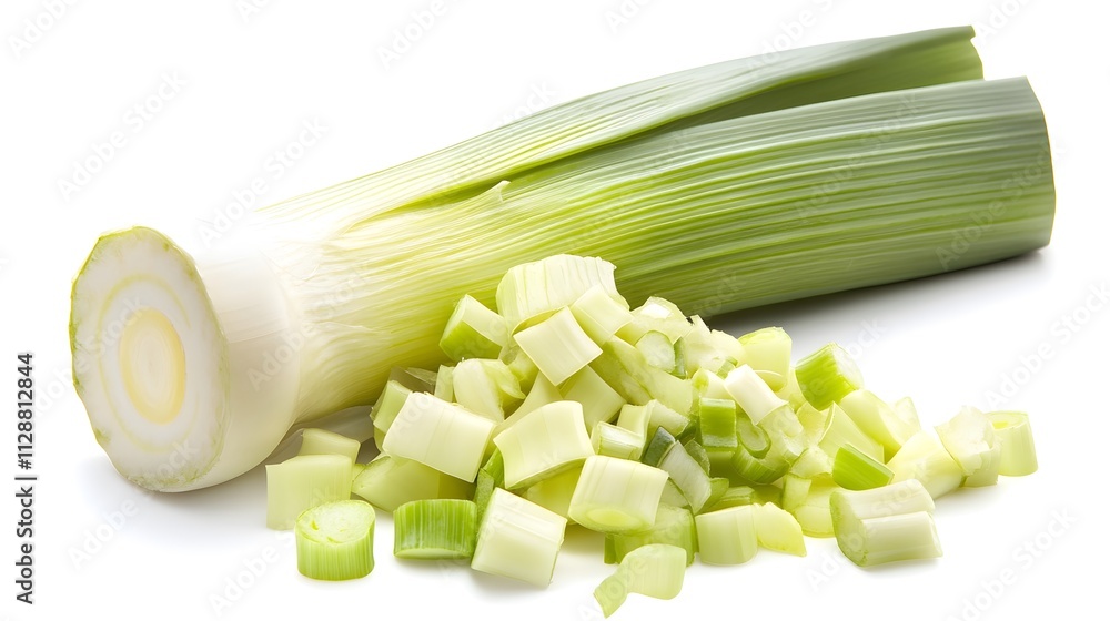 Chopped Leek isolated in white background Chopped Leek isolated in white background