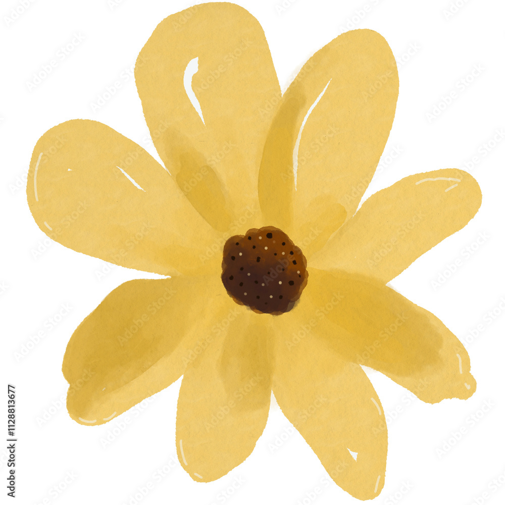A simple, hand-drawn yellow flower. Perfect for spring and summer designs, greeting cards, invitations A simple, hand-drawn yellow flower. Perfect for spring and summer designs, greeting cards, invitations