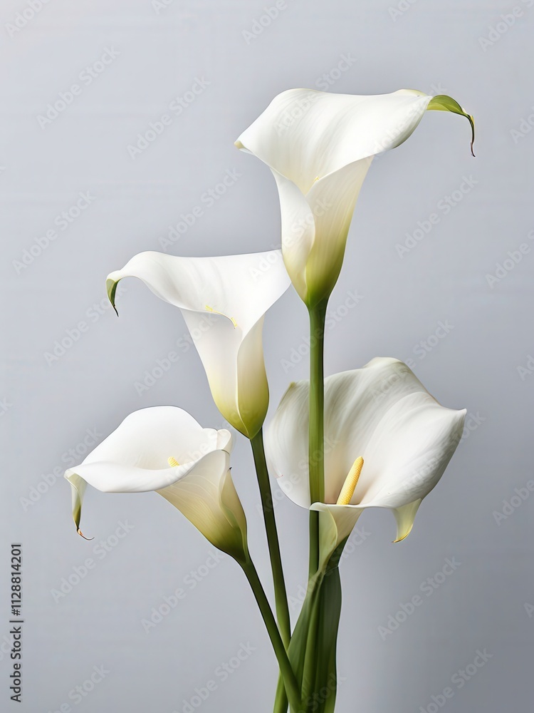 the AI Image Generator, White Calla Lilies Against a Subtle Gray