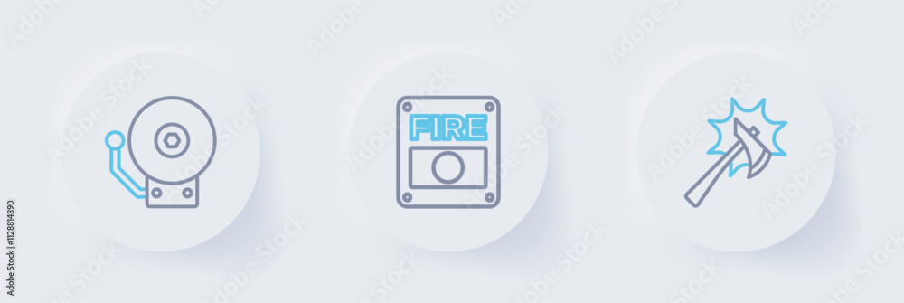 Set line Firefighter axe, alarm system and Ringing bell icon. Vector Set line Firefighter axe, alarm system and Ringing bell icon. Vector