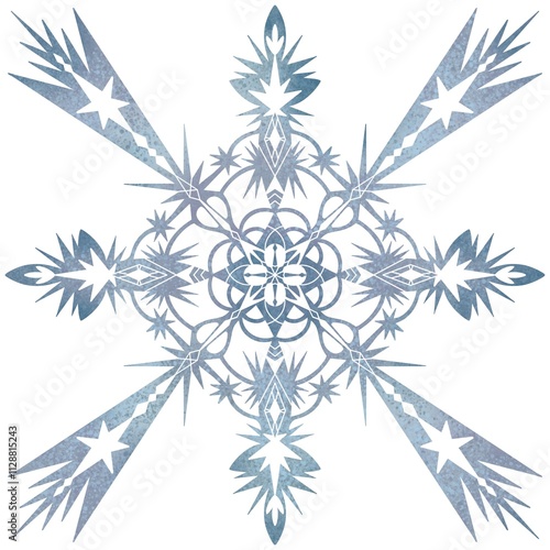 Patterned beautiful snowflake of blue-violet color on a white background. Decoration for posters and postcards