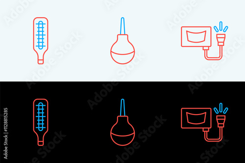 Set line Ultrasound, Medical thermometer and Enema icon. Vector