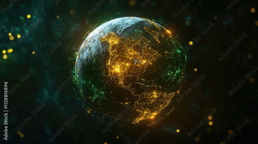 Obraz premium Holographic globe with network nodes, world connection, international business 