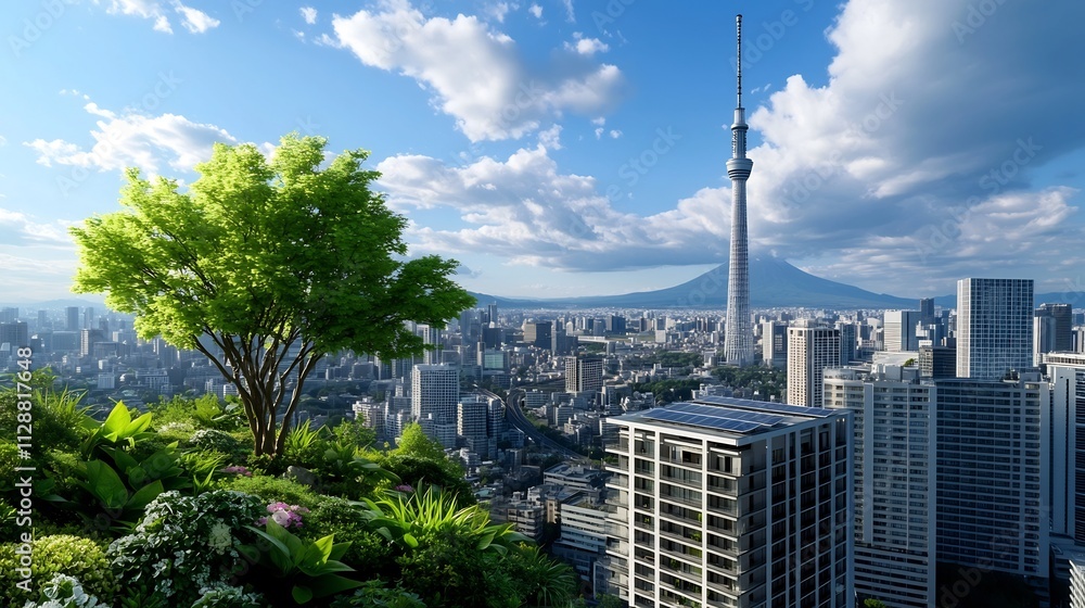 Fototapeta premium Sustainable Urban Development Powered by Renewable Energy in Vibrant Pastel Tones
