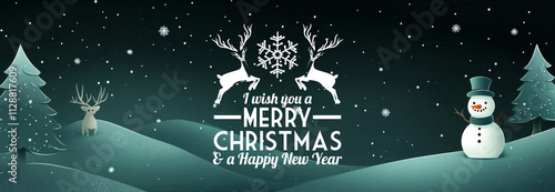 Merry Christmas and Happy New Year 2025- Greeting card with English text, clock, fireworks and snow - Panorama, banner, header with copy space - Abstract background