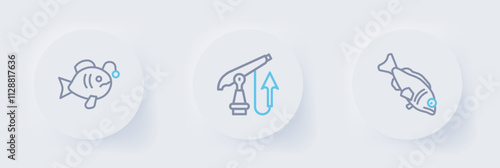 Set line Fish, Fishing harpoon and Tropical fish icon. Vector