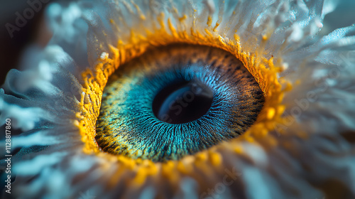 A multicolored iris blending blue green and gold tones.
