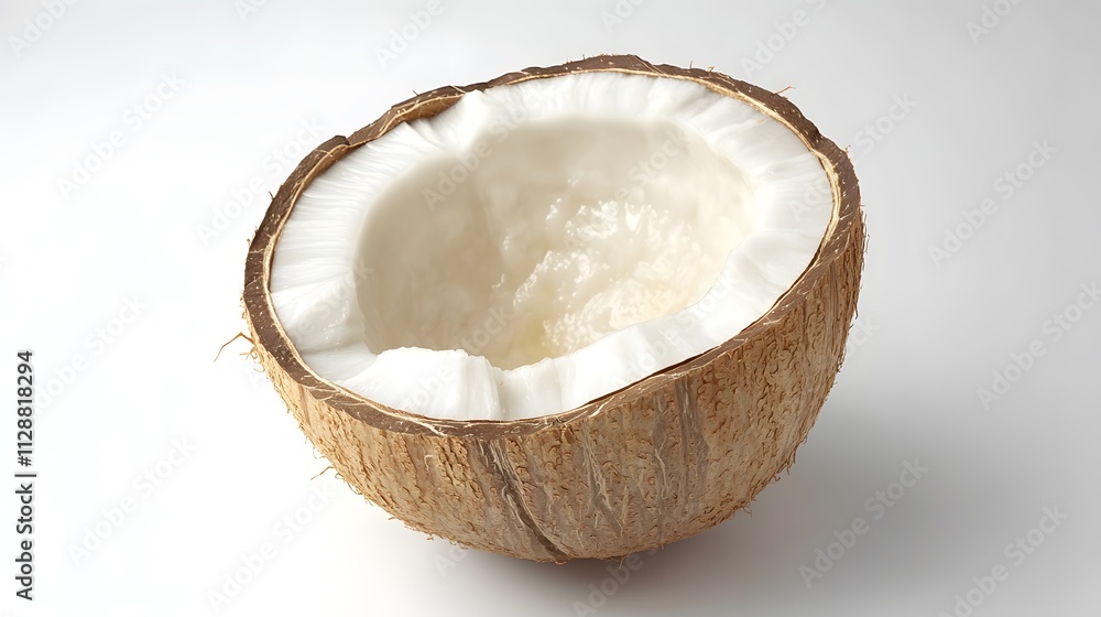 A halved coconut showing its white flesh inside A halved coconut showing its white flesh inside