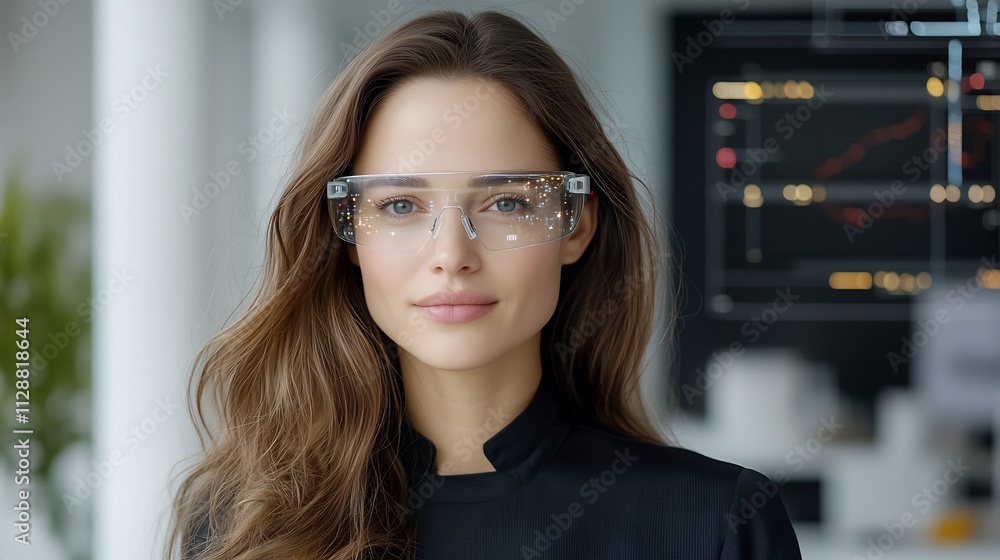 Fototapeta premium Teacher Using Glasses to Explain Complex Concepts with Interactive Holograms on Bright Minimalist Background