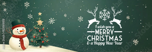Merry Christmas and Happy New Year 2025- Greeting card with English text, clock, fireworks and snow - Panorama, banner, header with copy space - Abstract background