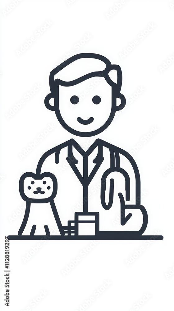 Minimalistic Vector Icon of Veterinarian and Pet Minimalistic Vector Icon of Veterinarian and Pet