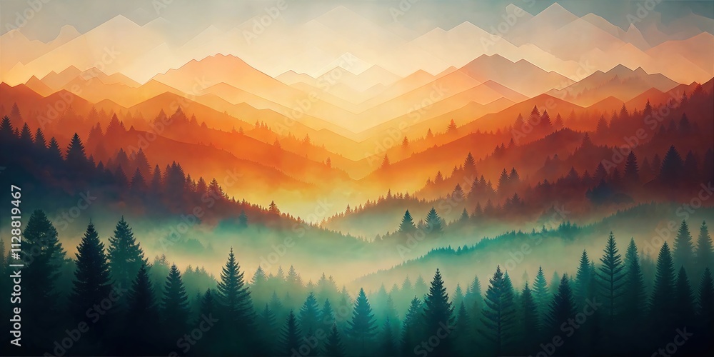 Fototapeta premium Vibrant Mountain Landscape Background: Abstract Graphic Design for Backdrops, Headers, and Posters