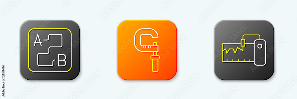 Set line Route location, Micrometer and Measuring instrument icon. Vector Set line Route location, Micrometer and Measuring instrument icon. Vector