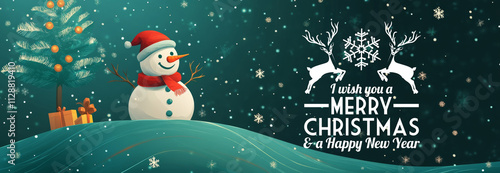 Merry Christmas and Happy New Year 2025- Greeting card with English text, clock, fireworks and snow - Panorama, banner, header with copy space - Abstract background