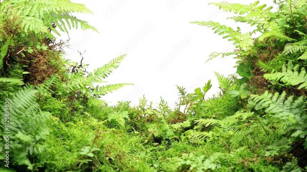 Lush Green Fern and Moss Garden Border Frame Lush Green Fern and Moss Garden Border Frame