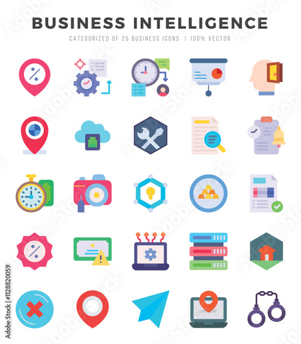 Business Intelligence. Flat icons Pack. vector illustration.