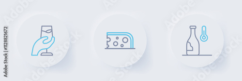 Set line Wine temperature, Cheese and tasting, degustation icon. Vector