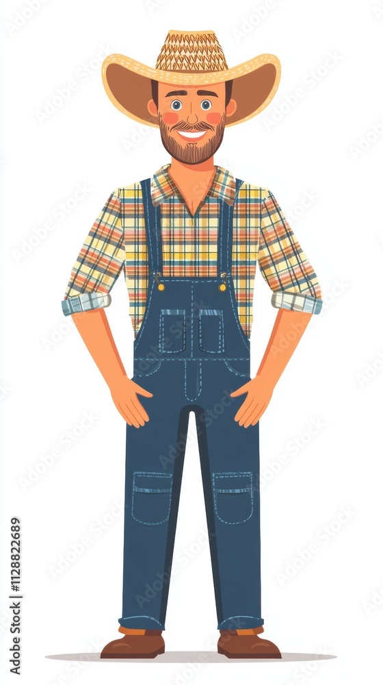 Ein fröhlicher Bauer in Freizeitkleidung, bereit für die landwirtschaftliche Arbeit. Ein fröhlicher Bauer in Freizeitkleidung, bereit für die landwirtschaftliche Arbeit.