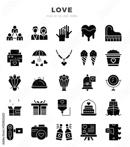 Love Glyph icons collection. Glyph icons pack. Vector illustration