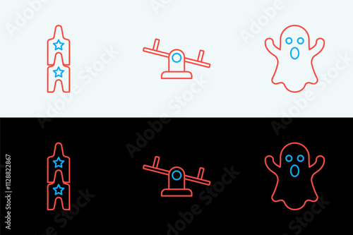 Set line Ghost, Boat swing and Seesaw icon. Vector