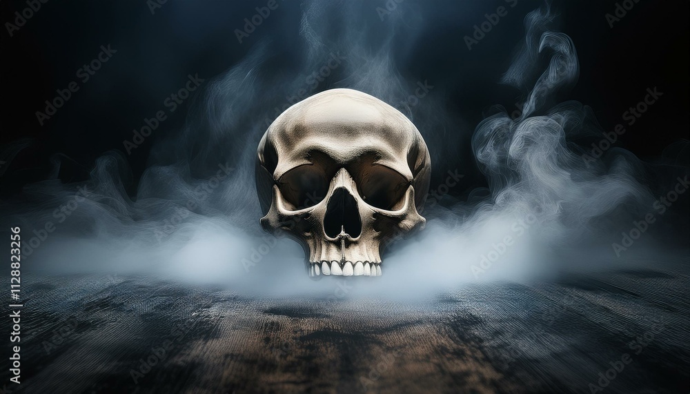 skull with smoke or Skull Fog In Dark Halloween Background skull with smoke or Skull Fog In Dark Halloween Background
