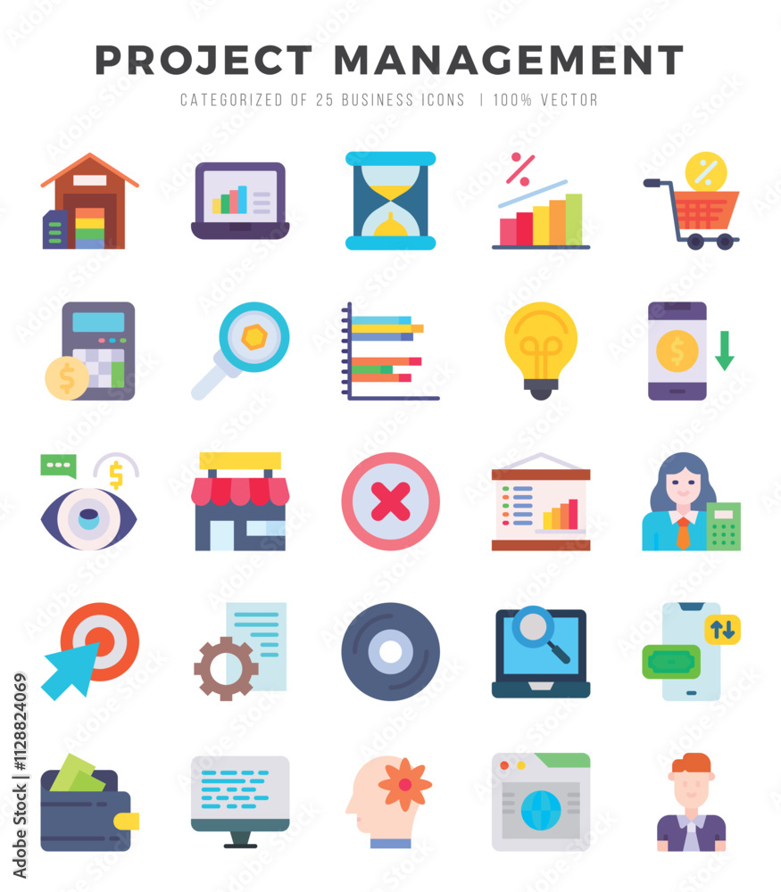 Set of Project Management icons in Flat style. High quality Flat Icons symbol collection. Set of Project Management icons in Flat style. High quality Flat Icons symbol collection.