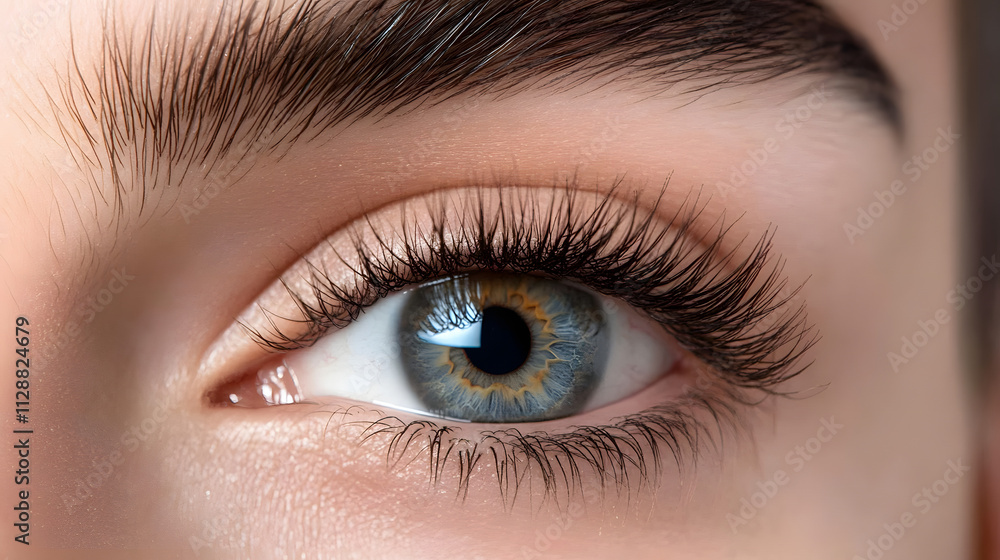 A sharp image of an almond-shaped eye with thick eyelashes.
