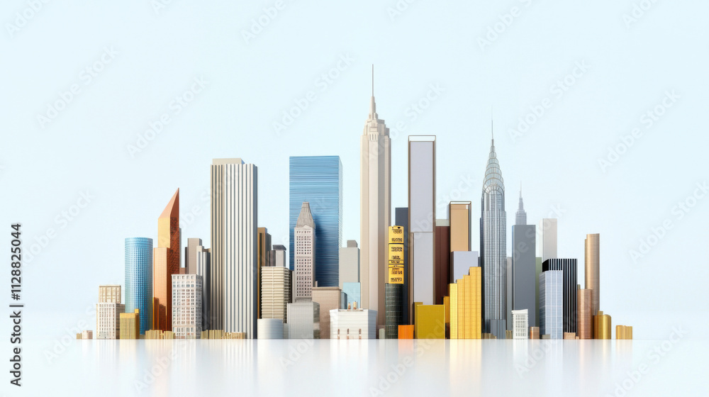 Fototapeta premium Economic Growth and Inflation Pressures concept. modern skyline featuring iconic skyscrapers and buildings