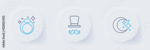 Set line Moon and stars, Magician and stone ring icon. Vector