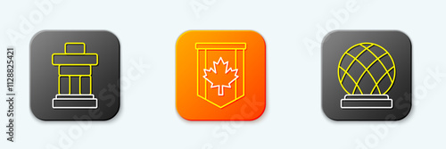 Set line Inukshuk, Pennant flag of Canada and Montreal Biosphere icon. Vector