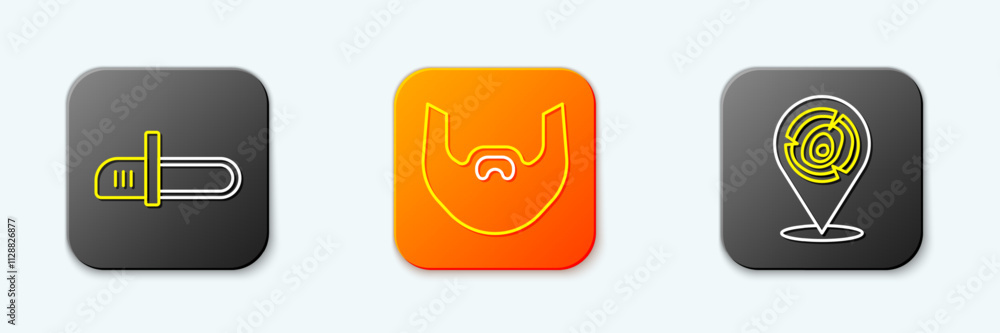 Set line Chainsaw, Mustache and beard and Wooden logs icon. Vector Set line Chainsaw, Mustache and beard and Wooden logs icon. Vector