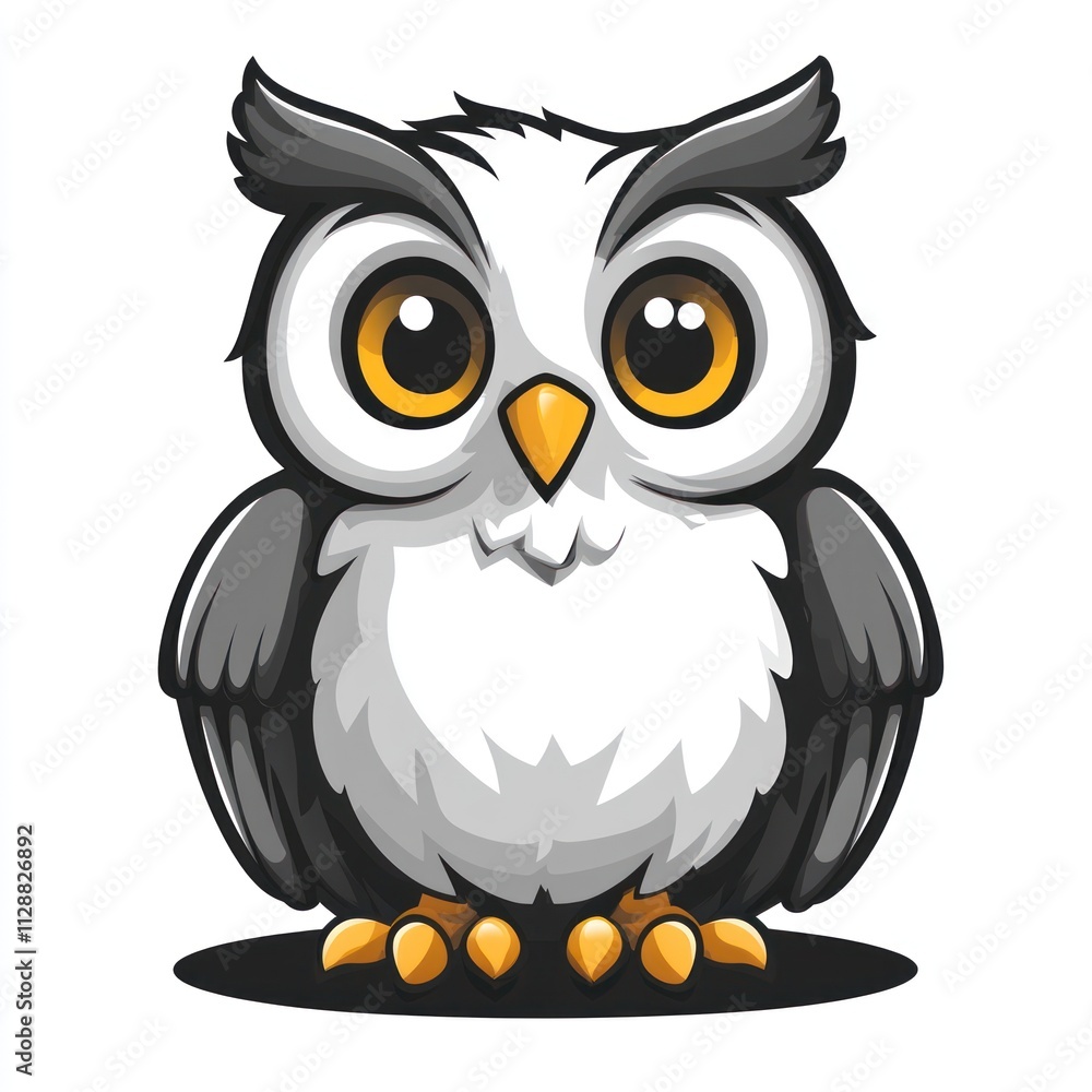 Fototapeta premium Cute cartoon owl with big eyes.