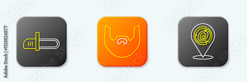 Set line Chainsaw, Mustache and beard and Wooden logs icon. Vector