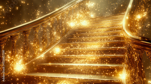 Stairs made of shining glittering gold - symbol of self-development