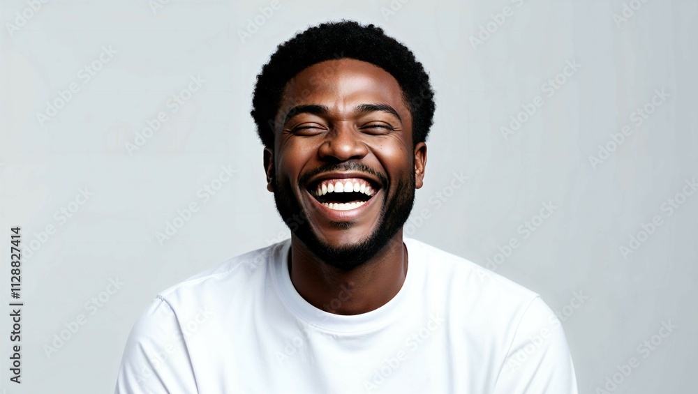 Cheerful happy african millennial man laughing isolated on studio background Cheerful happy african millennial man laughing isolated on studio background