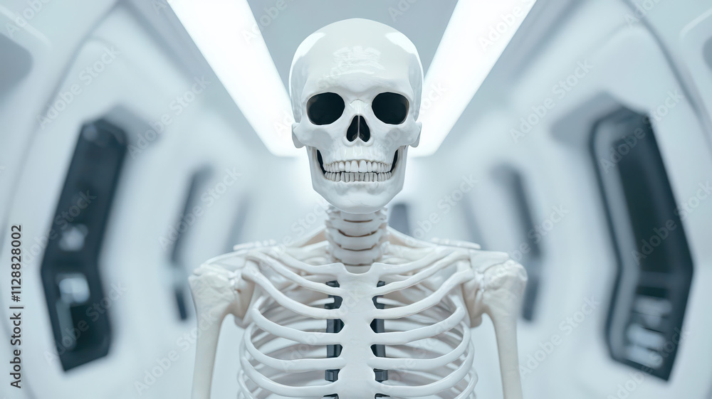 Creative visual of a skeleton recharging its energy at a futuristic charging station, symbolizing the desperate need for rest and recovery from burnout, 3D render Creative visual of a skeleton recharging its energy at a futuristic charging station, symbolizing the desperate need for rest and recovery from burnout, 3D render