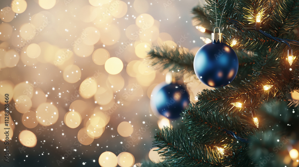 Christmas Tree with Blue Ornaments and Bokeh Lights Christmas Tree with Blue Ornaments and Bokeh Lights