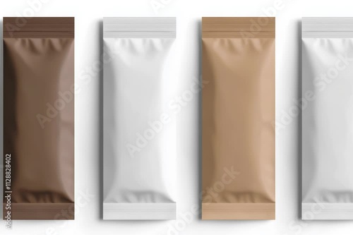 A set of four blank. stand up pouches. perfect for showcasing your product packaging designs.	