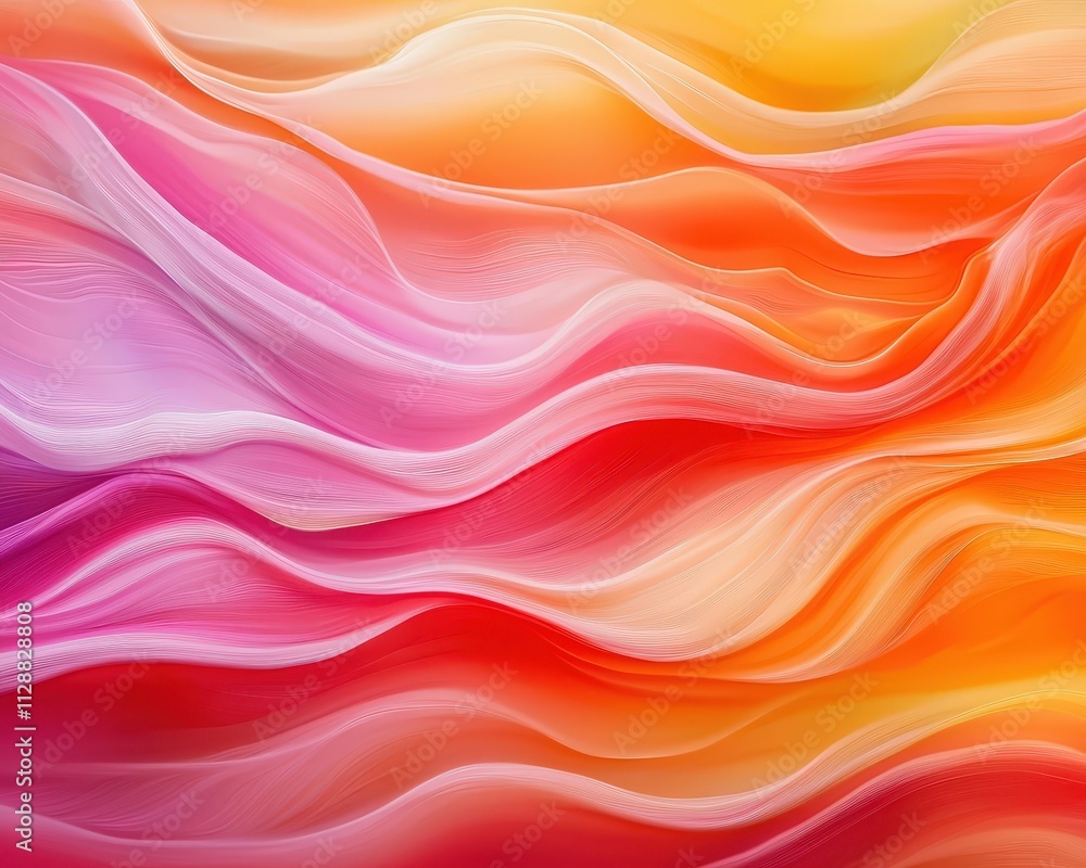 Fototapeta premium A colorful, abstract painting with a pink and orange wave pattern