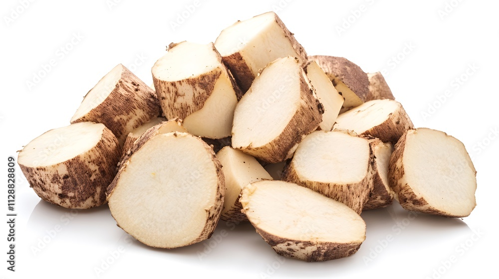 Chopped Greater yam isolated in white background Chopped Greater yam isolated in white background
