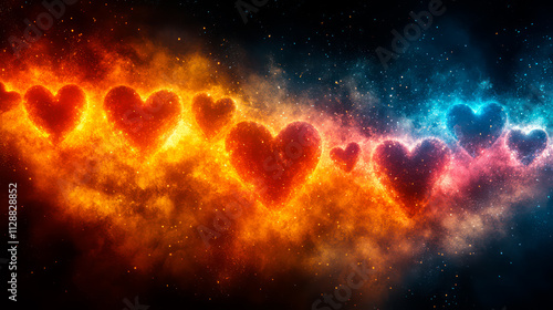 Abstract image with red glowing hearts