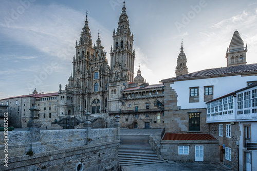 Santiago de Compostela, a medieval city in north-western Spain, photographed in the early hours of the morning.