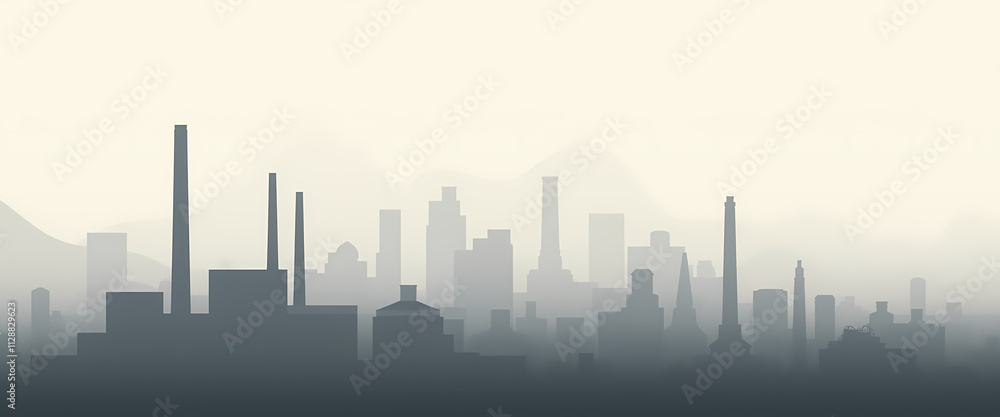 Minimalistic industrial skyline silhouette in a foggy landscape Minimalistic industrial skyline silhouette in a foggy landscape